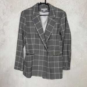 HM Womens Grey Glen Plaid Double Breasted Blazer Size 6 Old Money Quiet Luxury